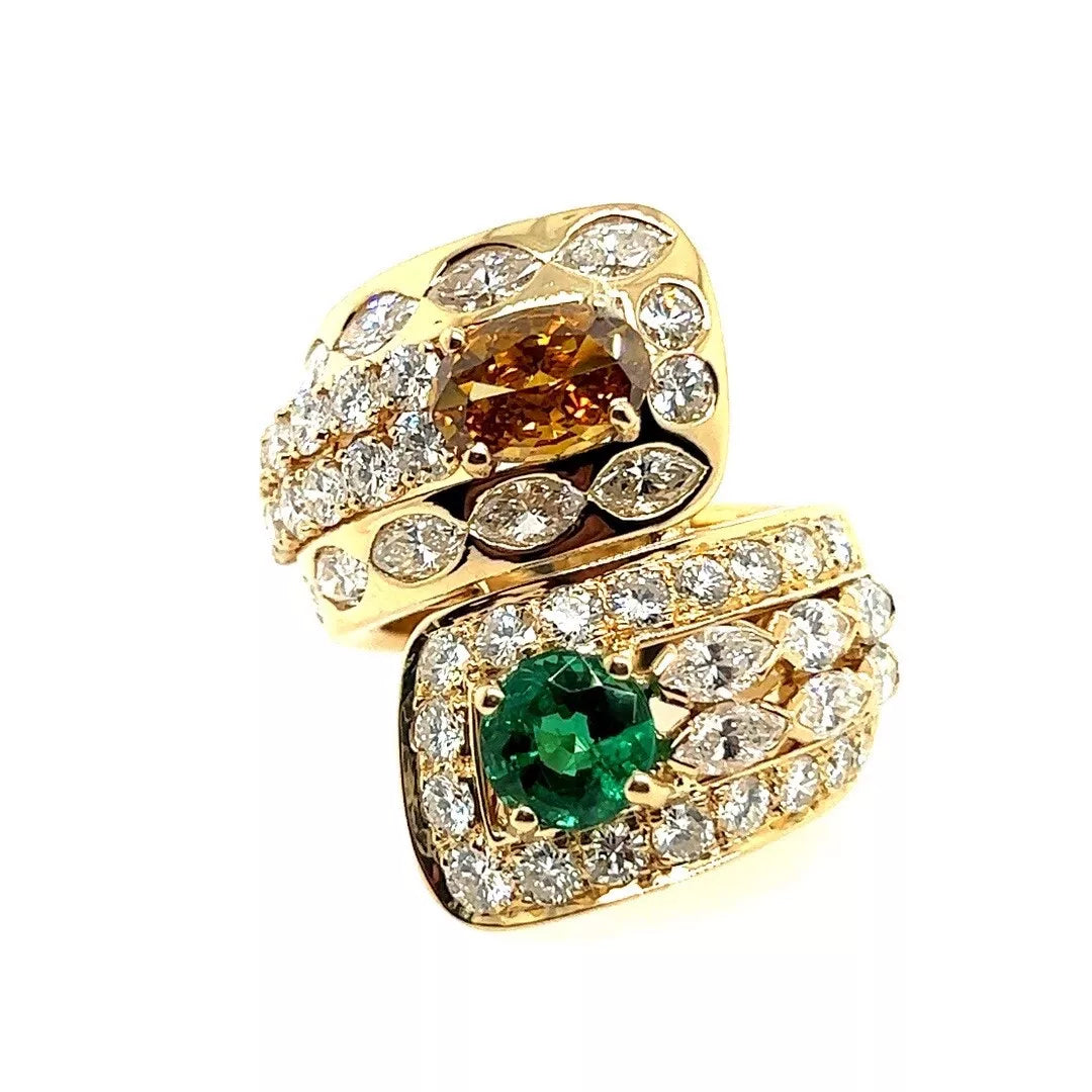 Retro Gold GIA Certified 7.4 Carat Natural Emerald & Diamond Cocktail Ring 1960