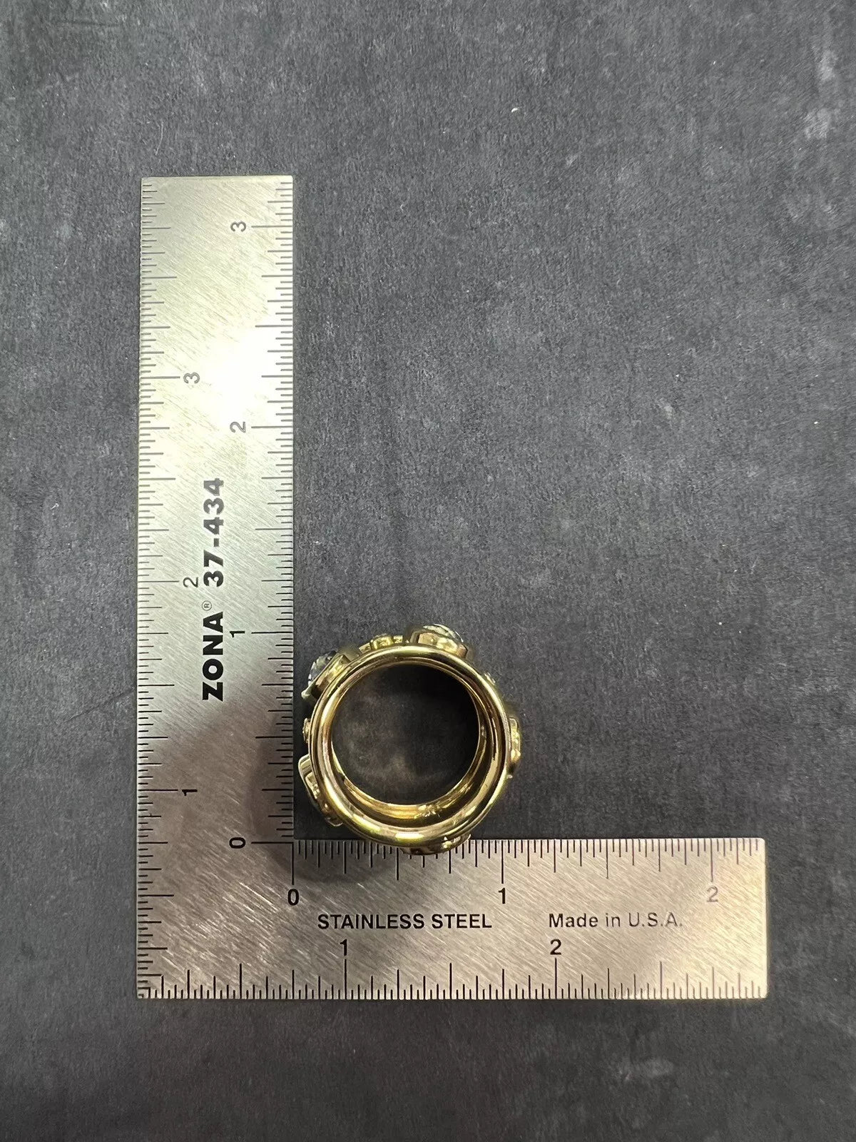Retro Gold Signed Christoff Natural Swiss Blue Topaz Diamond Cocktail Band Ring