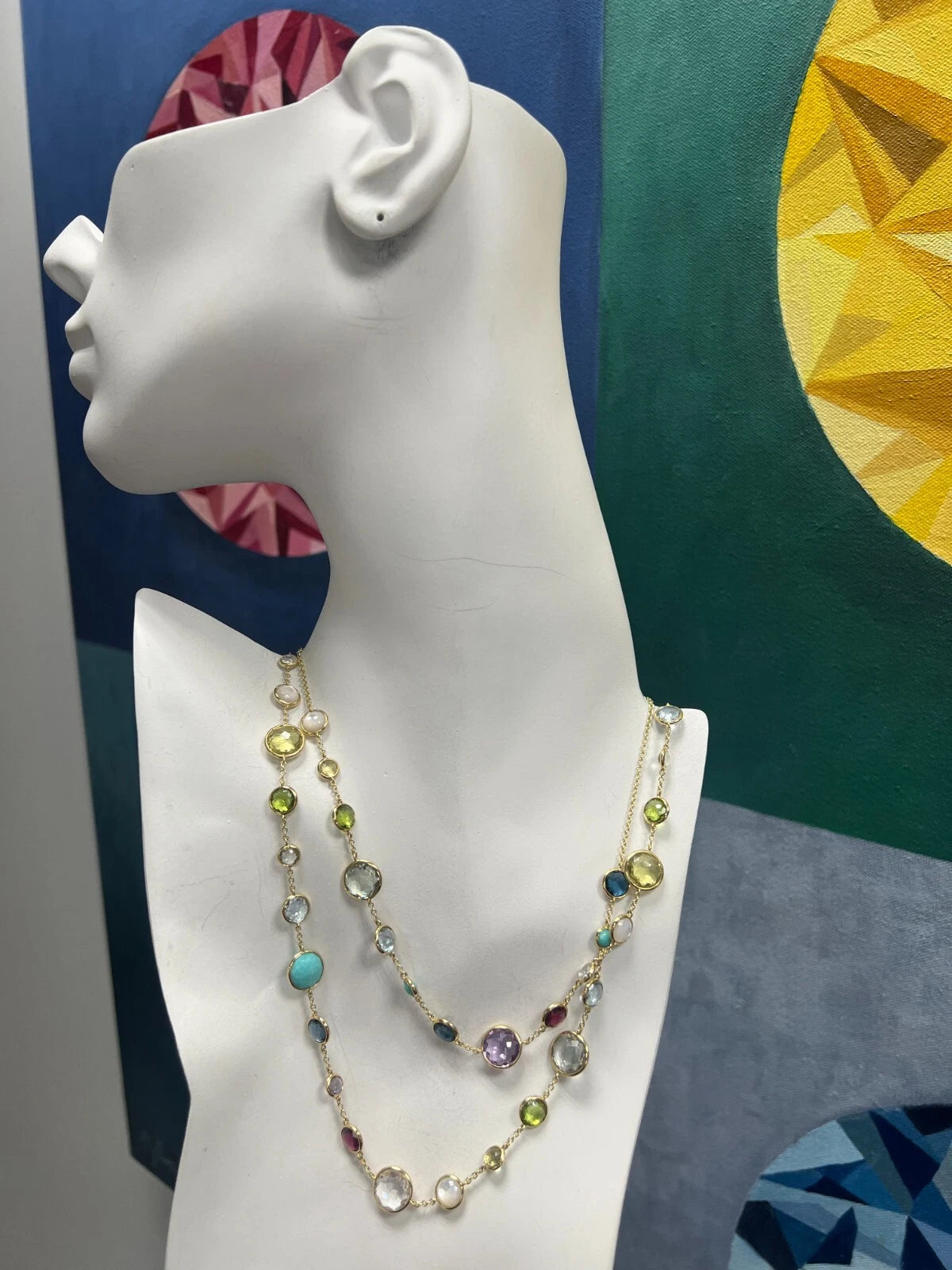Modern Gold Signed Ippolita Multi Color Gem Rainbow Lollipop 36 Inch Necklace