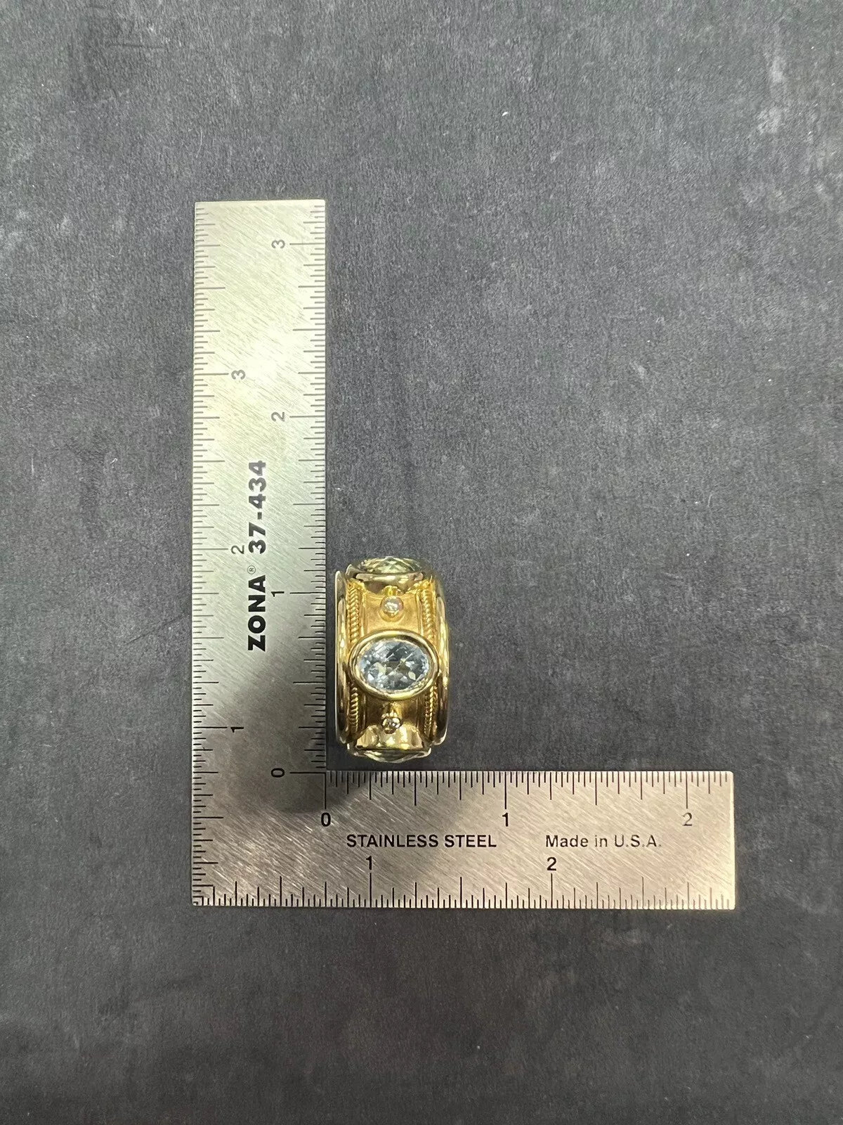 Retro Gold Signed Christoff Natural Swiss Blue Topaz Diamond Cocktail Band Ring