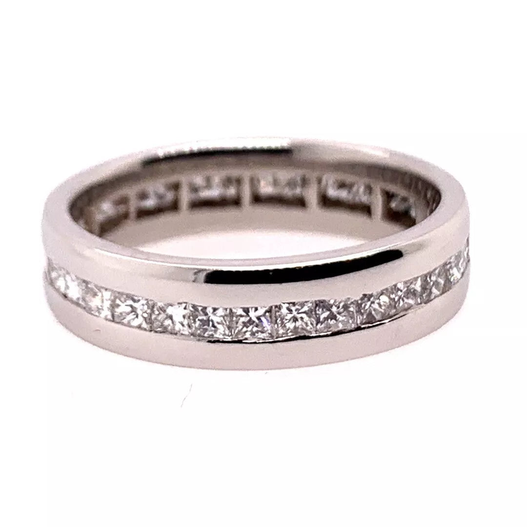 Modern Platinum Band 2 Carat Natural Princess Cut Colorless Diamond Engagement