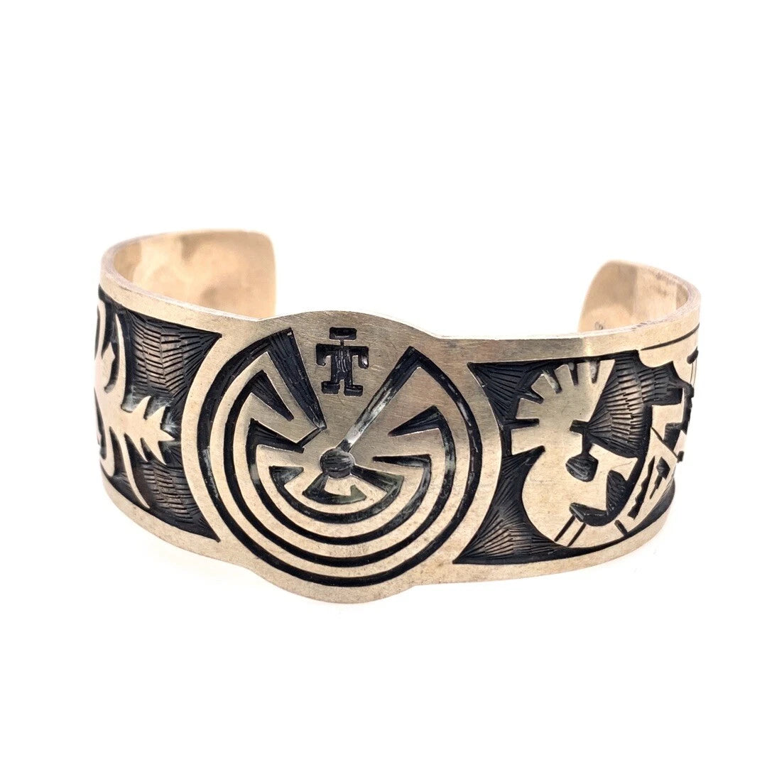 Vintage Sterling Silver 925 Native Cuff Bangle 6" Inner length 55g Fine Make