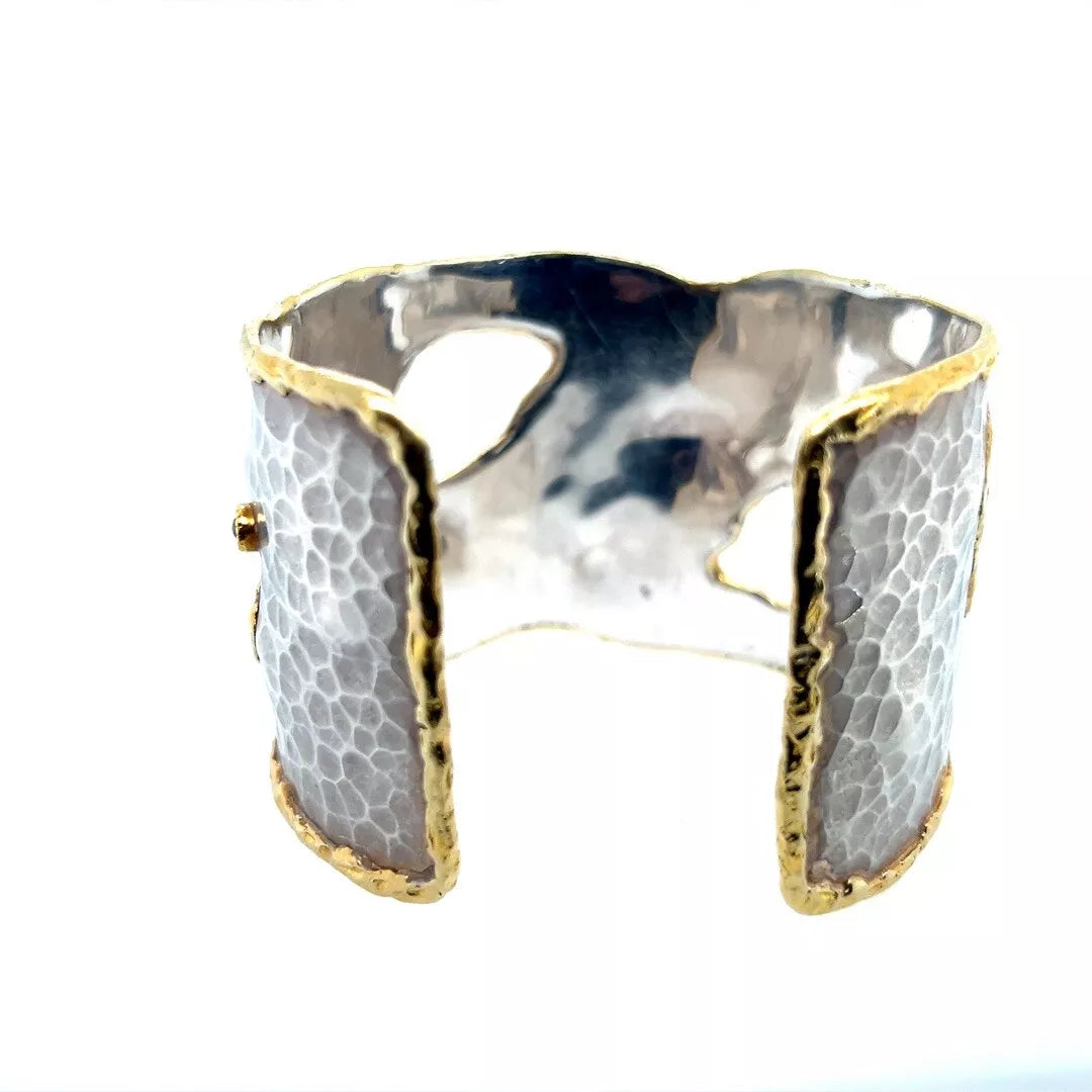Retro 22k Gold & 925 Silver 3 Carat Appx Natural Rose Cut Diamond Cuff Bangle