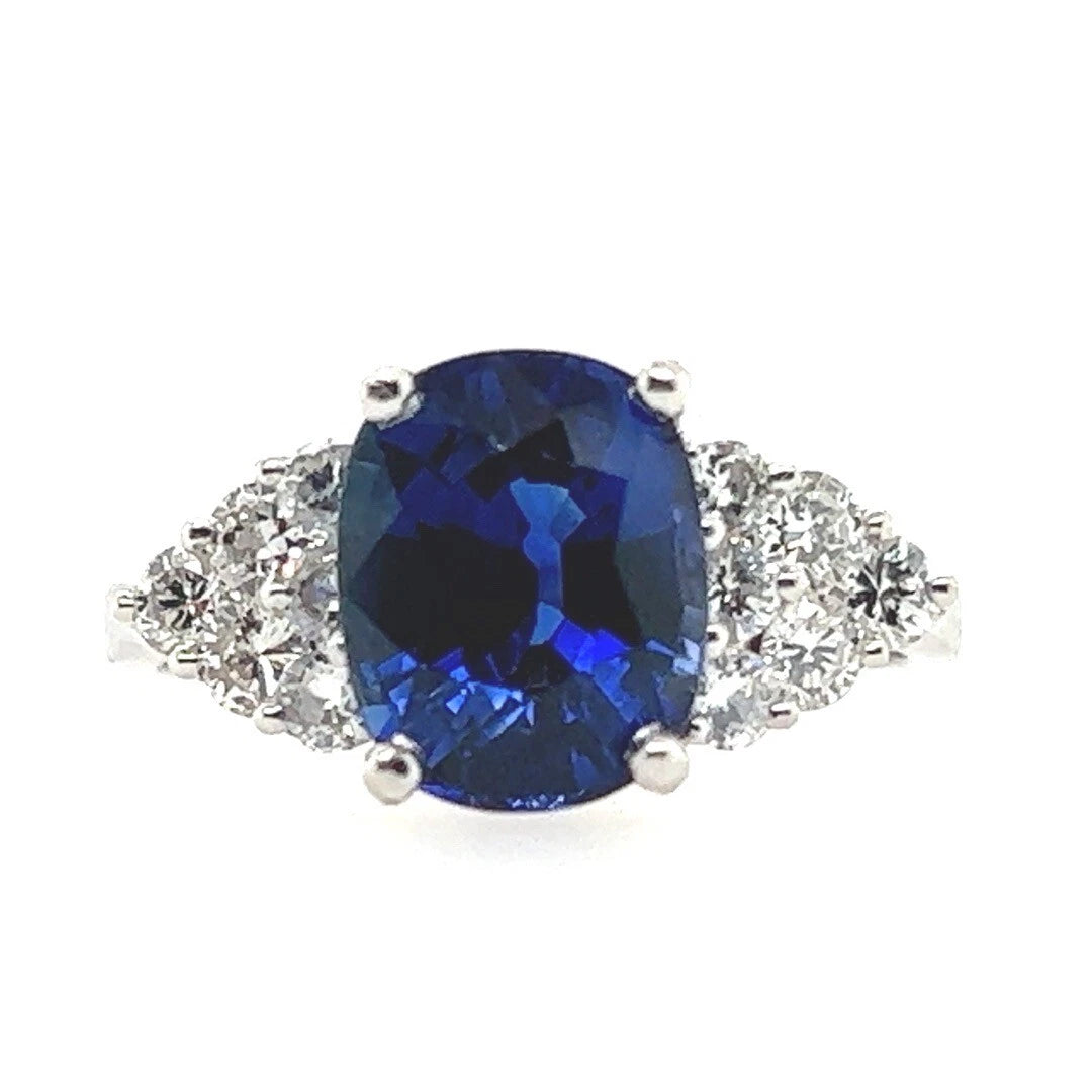 Modern Platinum 3.46 Carat Natural Royal Blue Sapphire & Diamond Engagement Ring