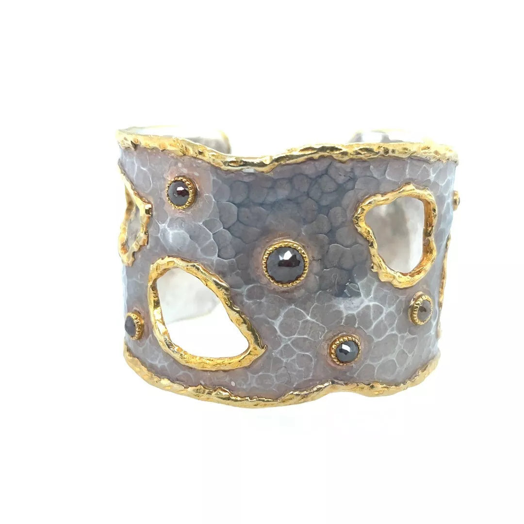 Retro 22k Gold & 925 Silver 3 Carat Appx Natural Rose Cut Diamond Cuff Bangle