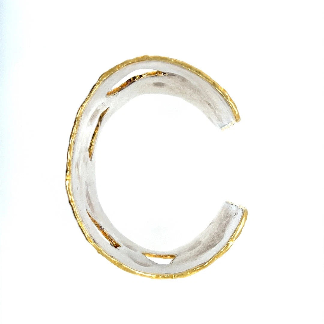 Retro 22k Gold & 925 Silver 3 Carat Appx Natural Rose Cut Diamond Cuff Bangle