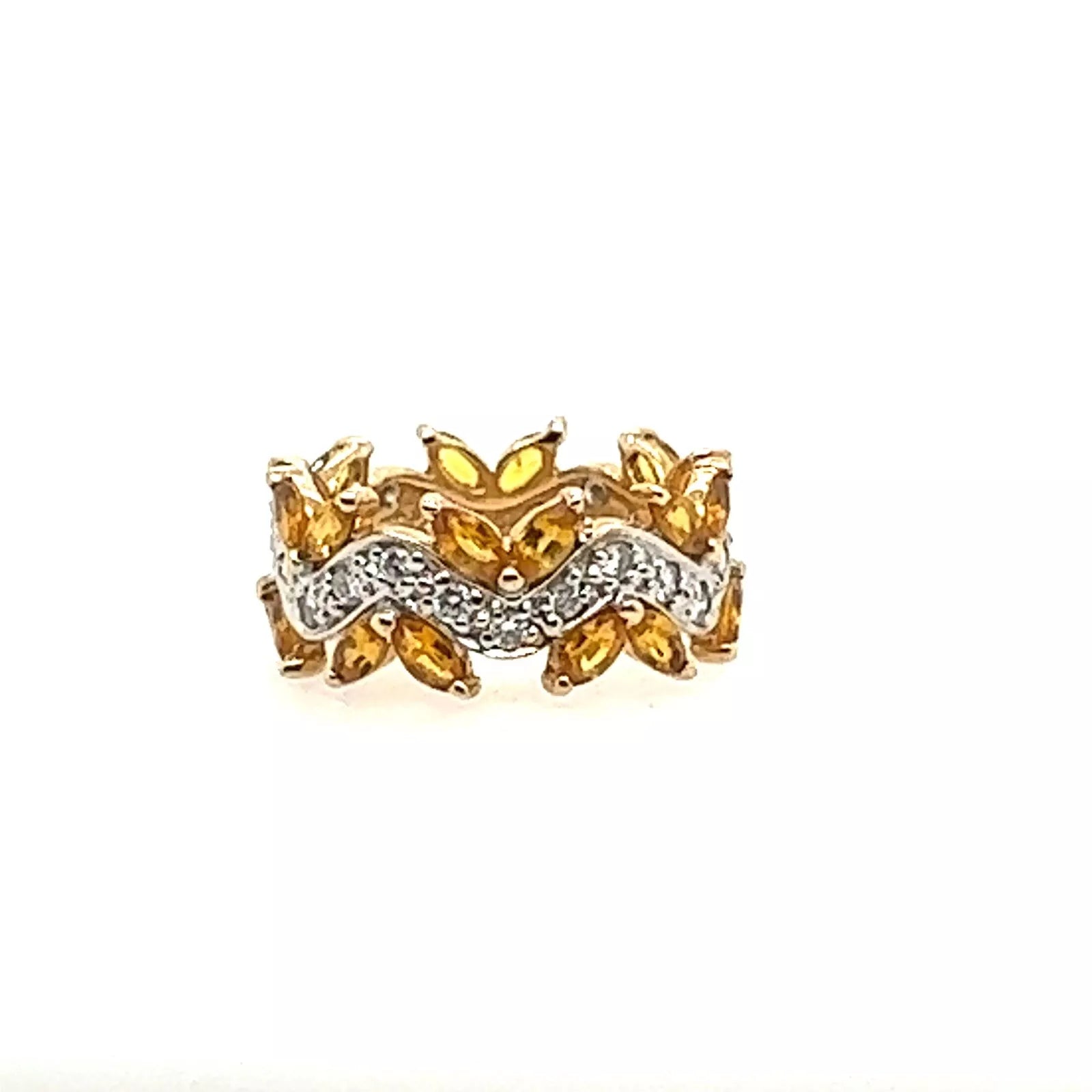 Retro Gold 3 Carat Natural Yellow Sapphire & Diamond Cocktail Ring Circa 1970