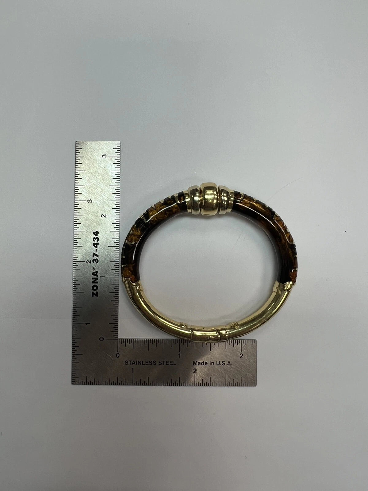 Modern Gold Enamel Inlay Tiger Stripe Pattern Italian Spring Hinged Bangle