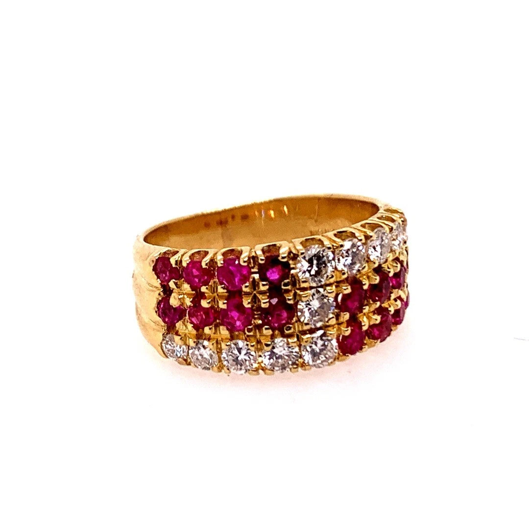 Modern Gold Cocktail Band 1.50 Carat Natural Ruby Gem Stone & Diamond Circa 1980