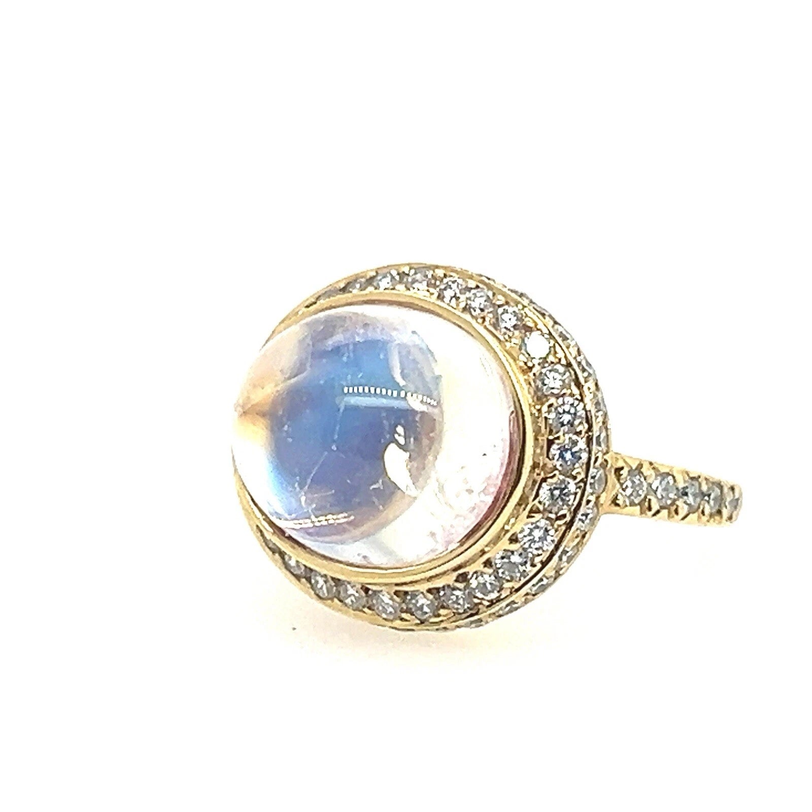 Modern Gold 7.25 Carat Natural Blue Moonstone & Colorless Diamond Cocktail Ring