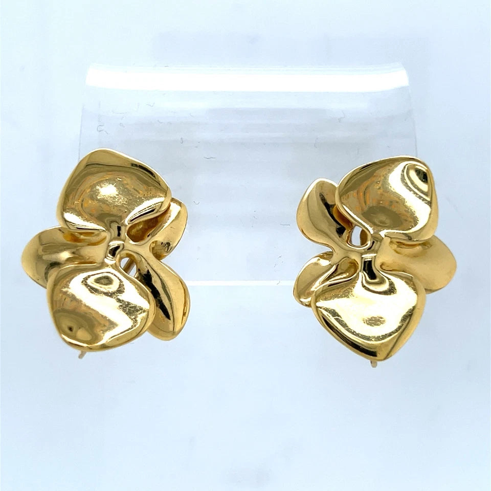 Retro Gold Angela Cummings Floral Orchid Petal Earrings New York Circa 1984