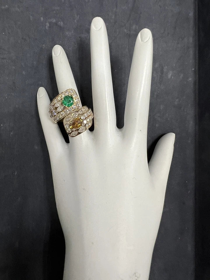 Retro Gold GIA Certified 7.4 Carat Natural Emerald & Diamond Cocktail Ring 1960