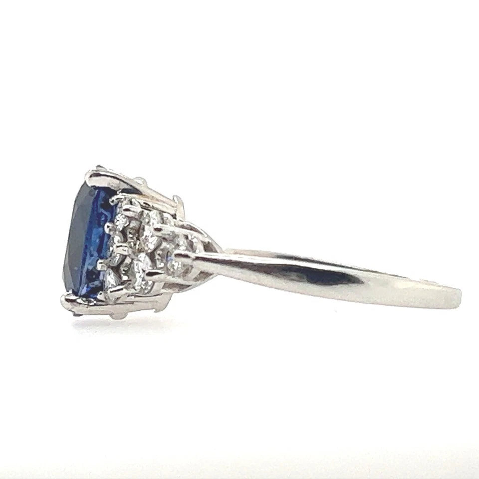 Modern Platinum 3.46 Carat Natural Royal Blue Sapphire & Diamond Engagement Ring
