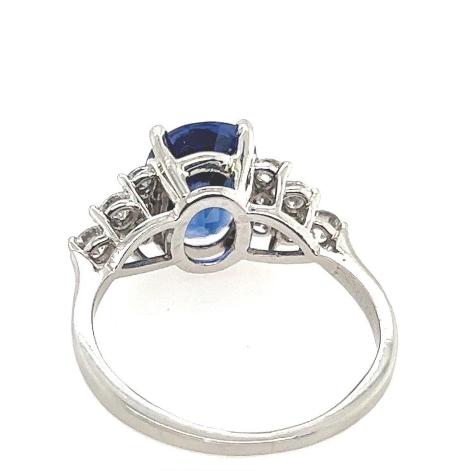 Modern Platinum 3.46 Carat Natural Royal Blue Sapphire & Diamond Engagement Ring