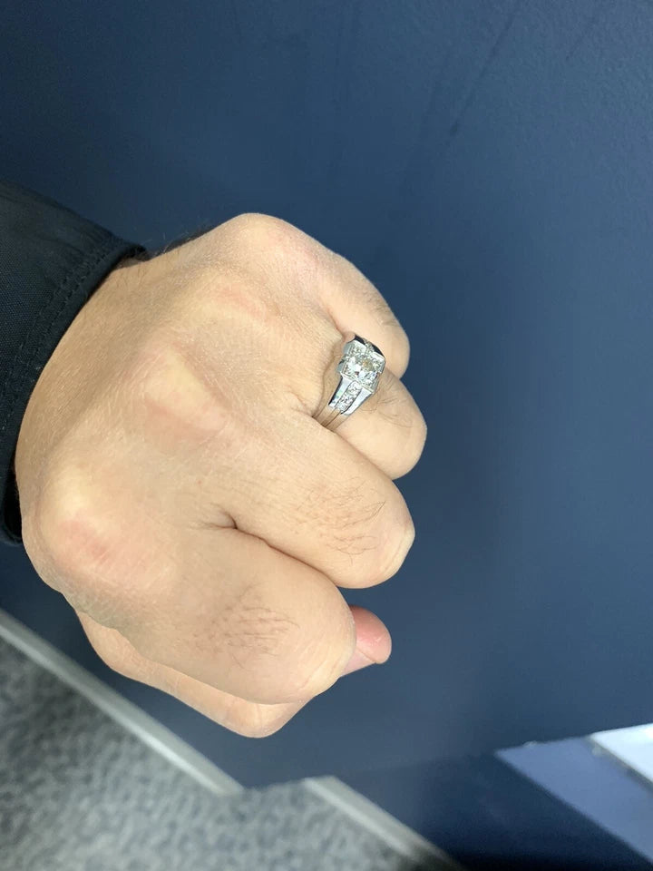 Retro Gold Menâ€™s 1.20 Carat Natural Old European G Color Diamond Ring Circa 1960