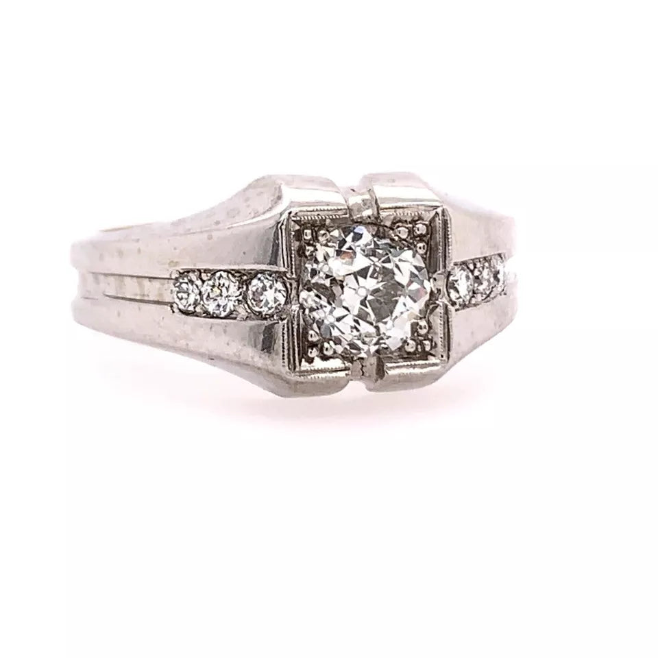 Retro Gold Menâ€™s 1.20 Carat Natural Old European G Color Diamond Ring Circa 1960