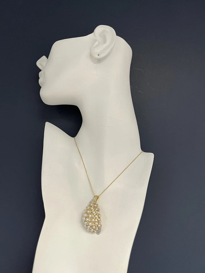 Retro Gold 2.2 Carat Natural Colorless Diamond & Pearl Pendant Brooch Circa 1960