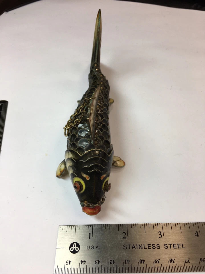 Vintage Chinese Silver Enamel Brown Fish Rare Antique Gift Jewelry Precious 925