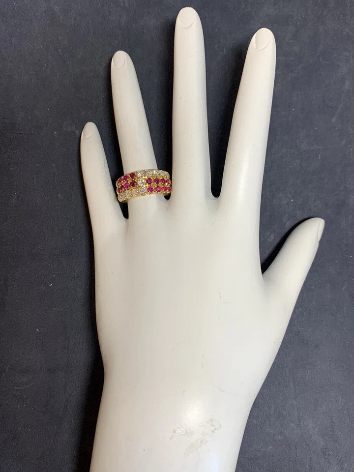 Modern Gold Cocktail Band 1.50 Carat Natural Ruby Gem Stone & Diamond Circa 1980
