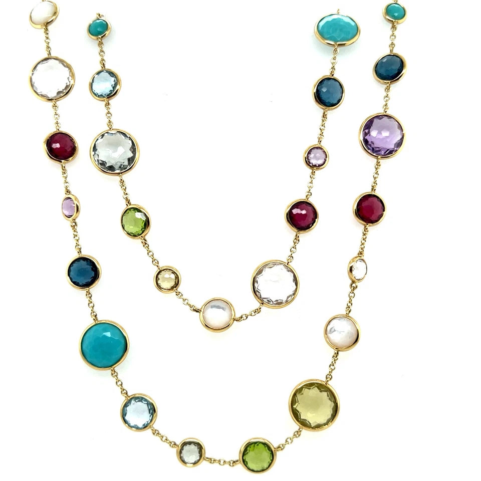 Modern Gold Signed Ippolita Multi Color Gem Rainbow Lollipop 36 Inch Necklace