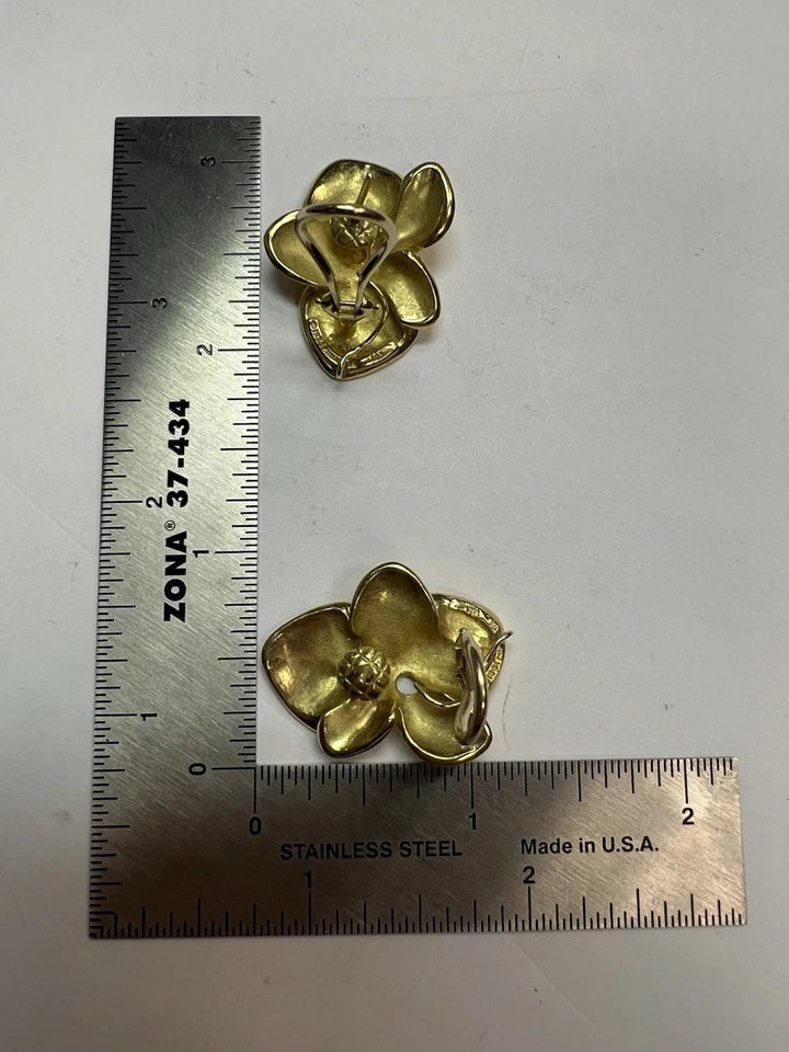 Retro Gold Angela Cummings Floral Orchid Petal Earrings New York Circa 1984