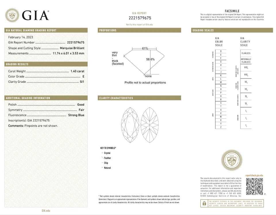 GIA Certified 1.40 Carat Natural Marquise E SI1 Platinum Diamond Engagement Ring