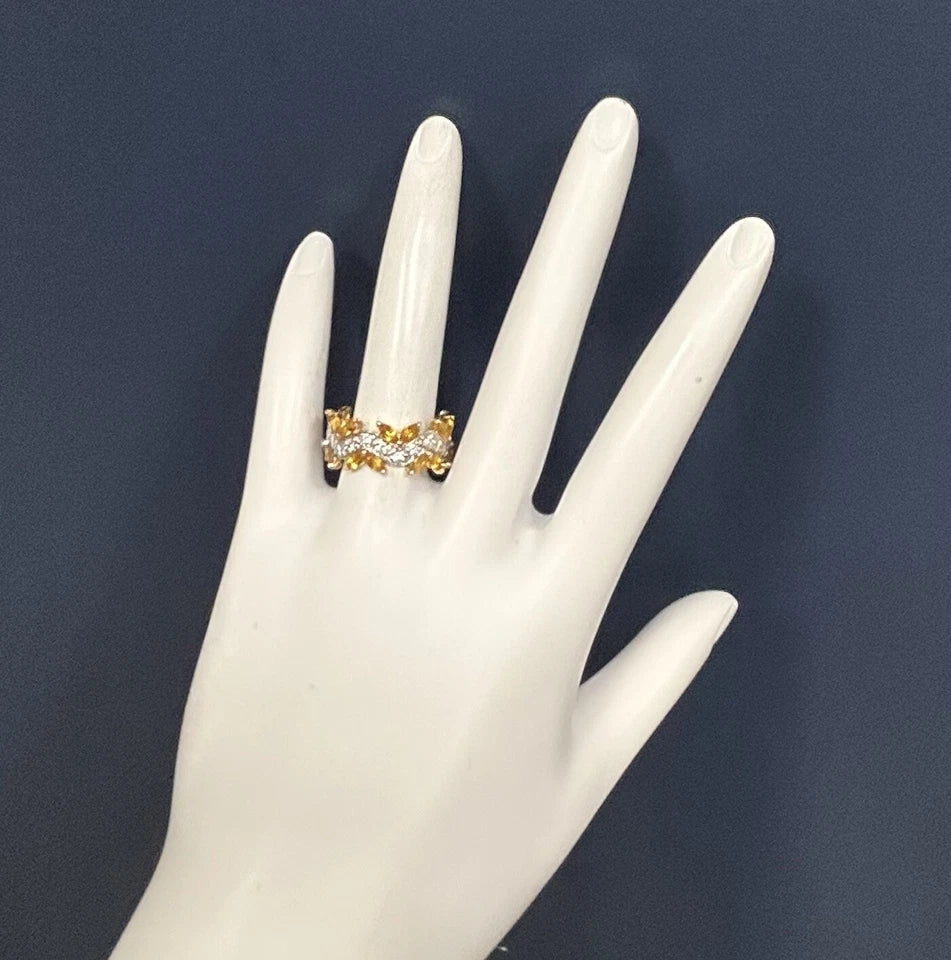 Retro Gold 3 Carat Natural Yellow Sapphire & Diamond Cocktail Ring Circa 1970