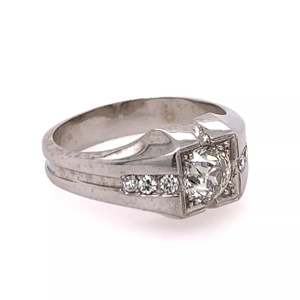 Retro Gold Menâ€™s 1.20 Carat Natural Old European G Color Diamond Ring Circa 1960