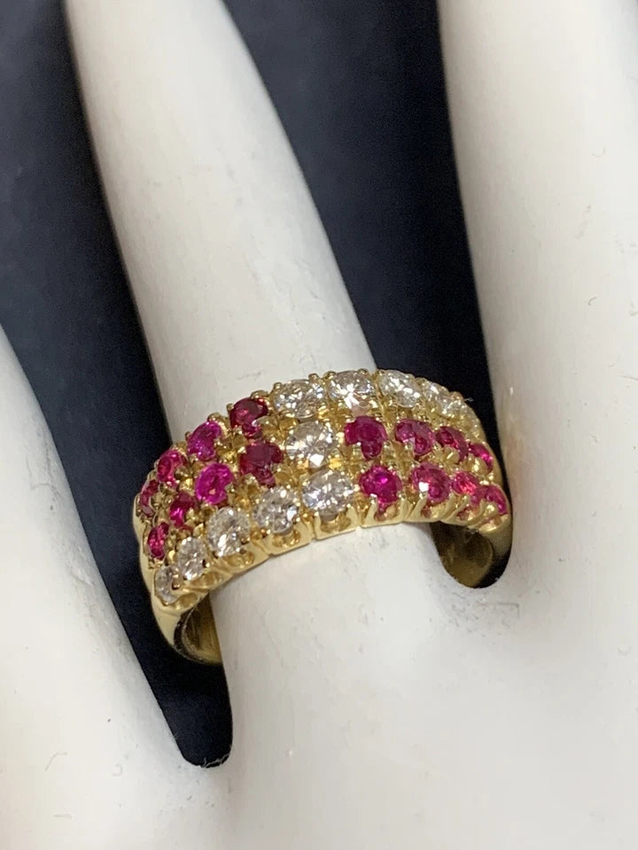 Modern Gold Cocktail Band 1.50 Carat Natural Ruby Gem Stone & Diamond Circa 1980