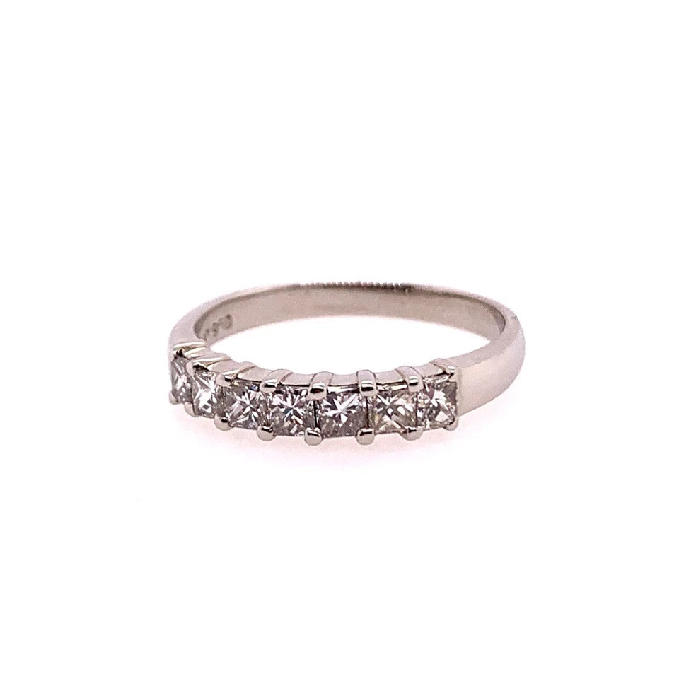 Modern Platinum Band 0.95 Carat Natural Colorless Princess Cut Diamond Band
