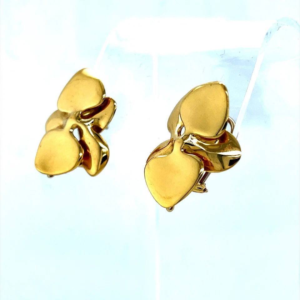 Retro Gold Angela Cummings Floral Orchid Petal Earrings New York Circa 1984