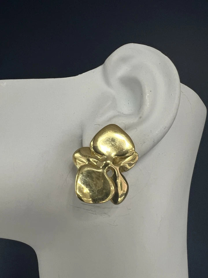 Retro Gold Angela Cummings Floral Orchid Petal Earrings New York Circa 1984