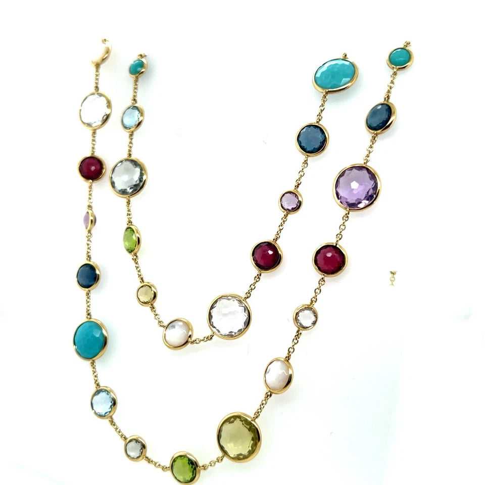 Modern Gold Signed Ippolita Multi Color Gem Rainbow Lollipop 36 Inch Necklace