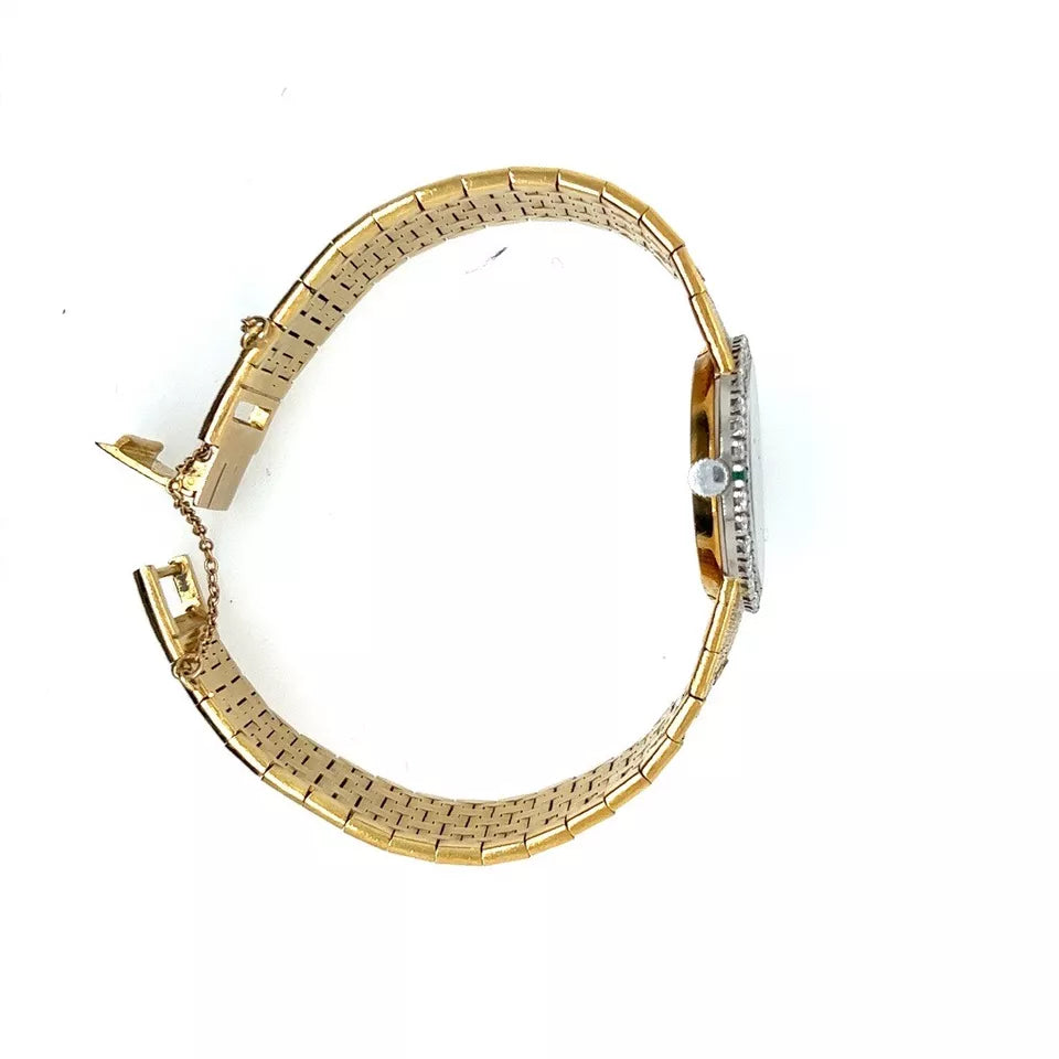 Retro Gold Piaget Depose Natural Diamond Bezel and Rare Jade Dial Circa 1970