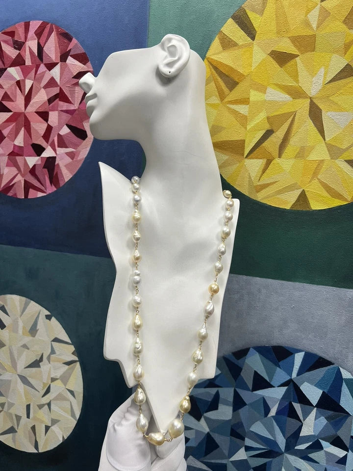 JKa Australian South Sea Multi-Color 9-14mm Baroque Pearl 27 Inch Gold Necklace