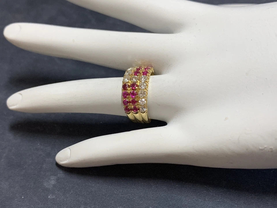 Modern Gold Cocktail Band 1.50 Carat Natural Ruby Gem Stone & Diamond Circa 1980