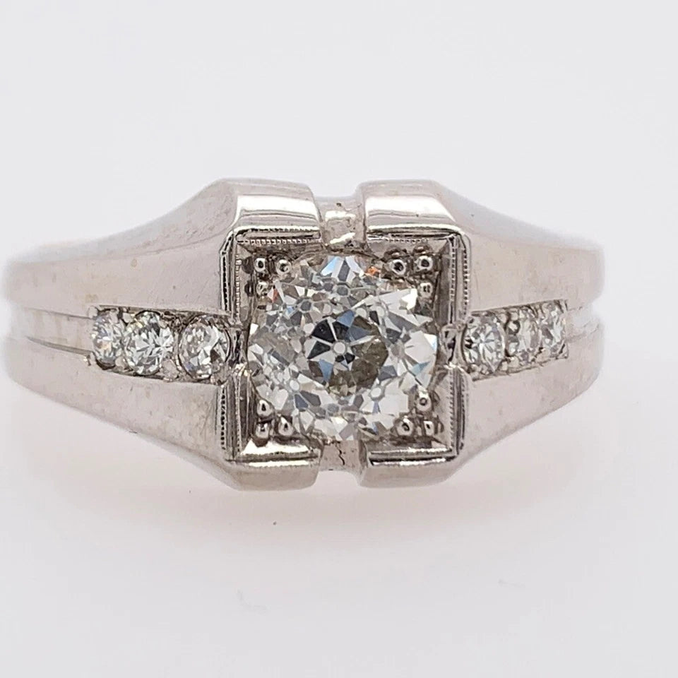 Retro Gold Menâ€™s 1.20 Carat Natural Old European G Color Diamond Ring Circa 1960