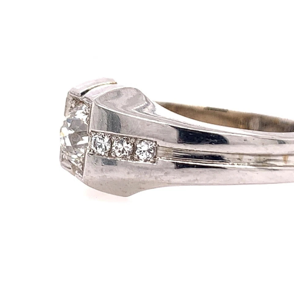 Retro Gold Menâ€™s 1.20 Carat Natural Old European G Color Diamond Ring Circa 1960