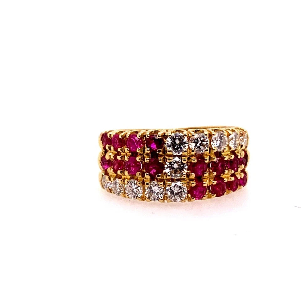 Modern Gold Cocktail Band 1.50 Carat Natural Ruby Gem Stone & Diamond Circa 1980