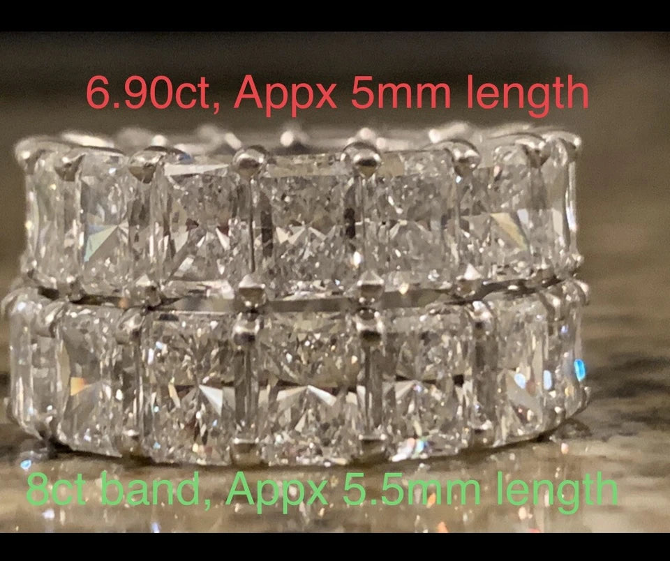 GIA Certified 8.12 Carat Platinum Radiant D-F VS+ Natural Diamond Eternity Band