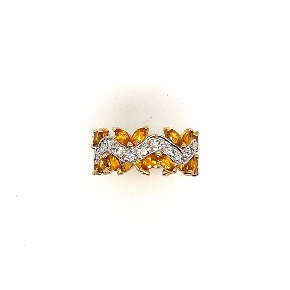 Retro Gold 3 Carat Natural Yellow Sapphire & Diamond Cocktail Ring Circa 1970