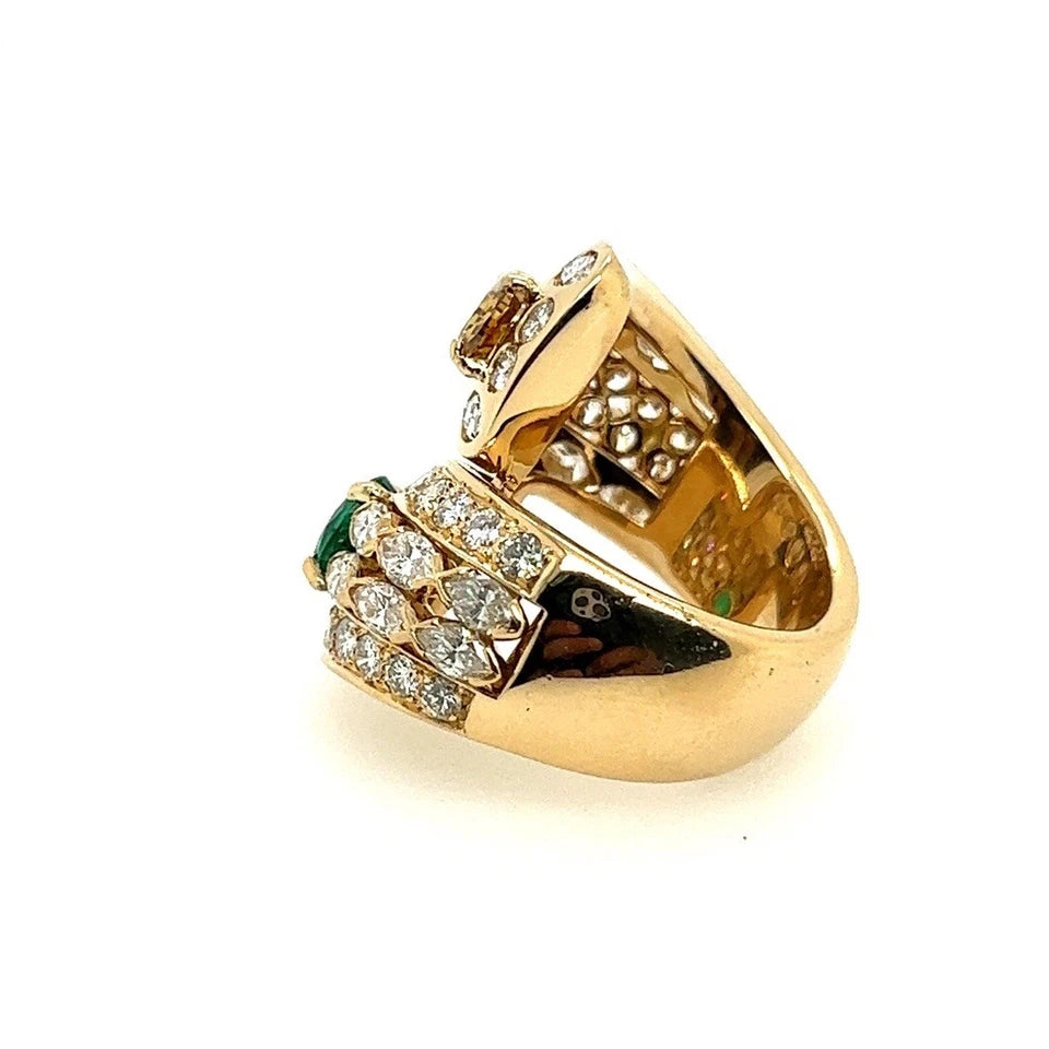 Retro Gold GIA Certified 7.4 Carat Natural Emerald & Diamond Cocktail Ring 1960