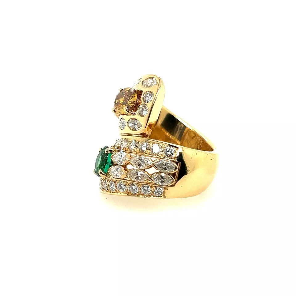 Retro Gold GIA Certified 7.4 Carat Natural Emerald & Diamond Cocktail Ring 1960