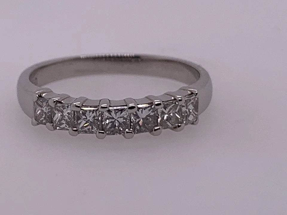 Modern Platinum Band 0.95 Carat Natural Colorless Princess Cut Diamond Band