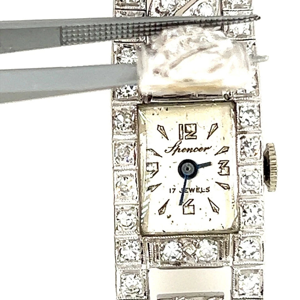 Ladies Retro 3.66 Carat Natural Diamond and Gold Mechanical Watch Circa 1940