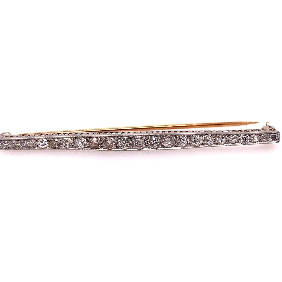 Art Deco Gold Pin 1.50 Carat Natural Old European Diamond Brooche Circa 1920