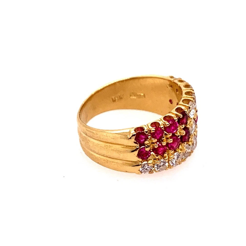 Modern Gold Cocktail Band 1.50 Carat Natural Ruby Gem Stone & Diamond Circa 1980