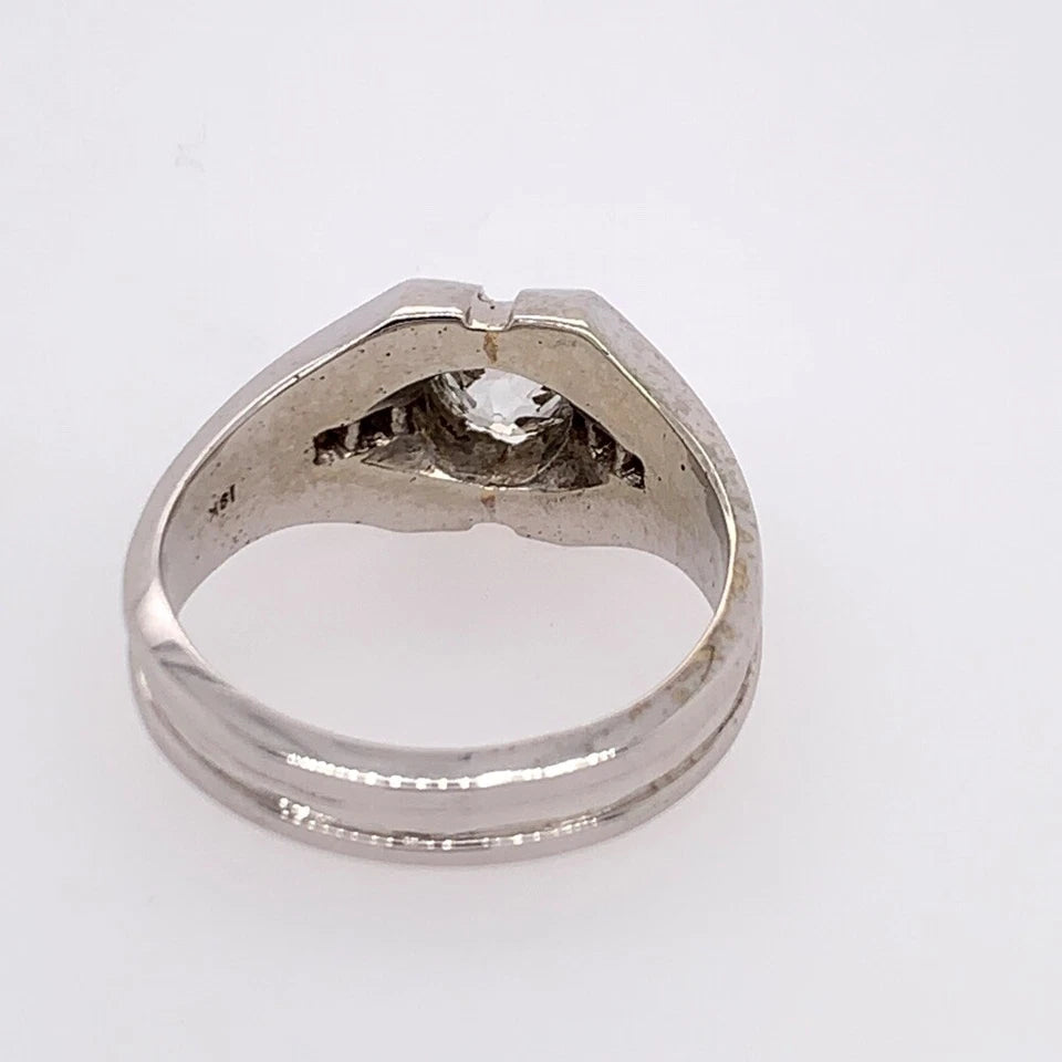 Retro Gold Menâ€™s 1.20 Carat Natural Old European G Color Diamond Ring Circa 1960