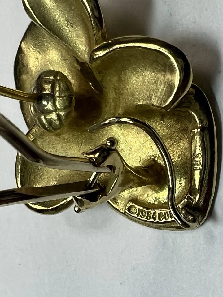 Retro Gold Angela Cummings Floral Orchid Petal Earrings New York Circa 1984