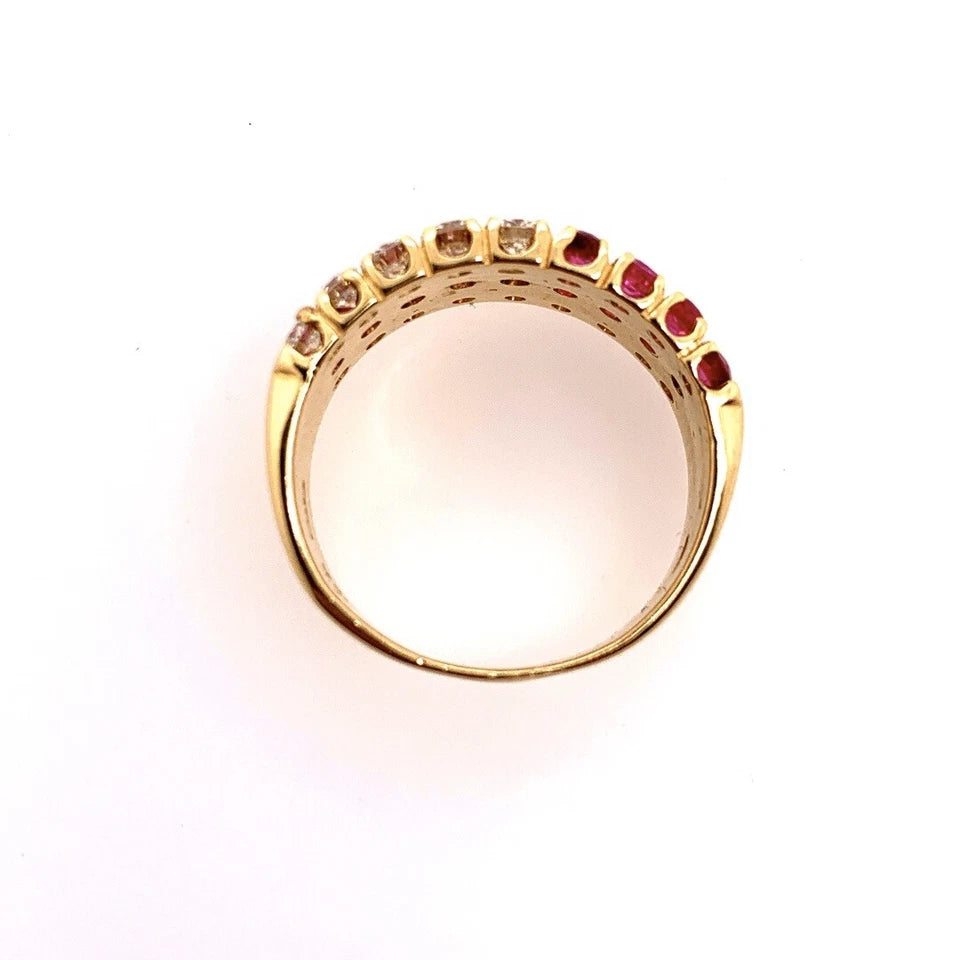 Modern Gold Cocktail Band 1.50 Carat Natural Ruby Gem Stone & Diamond Circa 1980